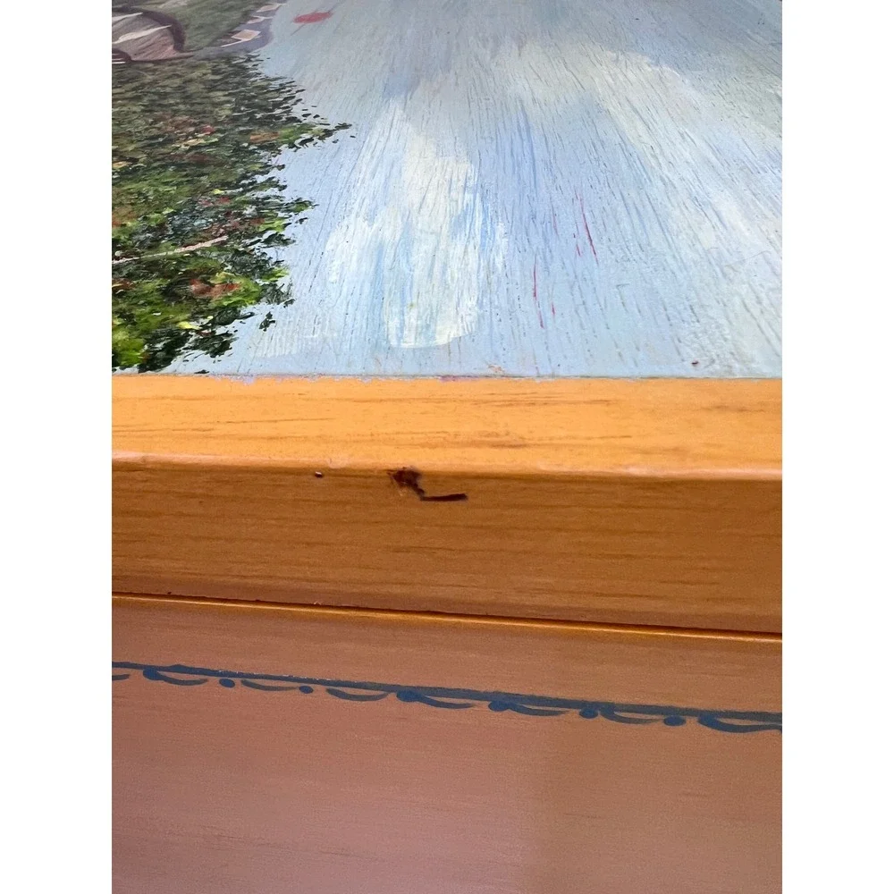 Vintage Tole Hand Painted Wooden Storage Trunk‎ Folk Art Chest Geese Signed 1989